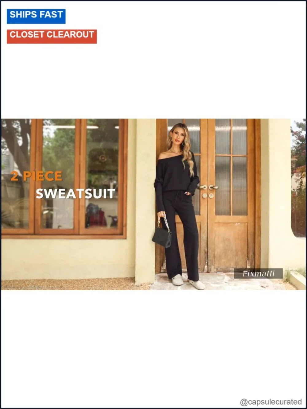 2 Piece Knitted Sweater Wide Leg Pants Off Shoulder Lounge Set